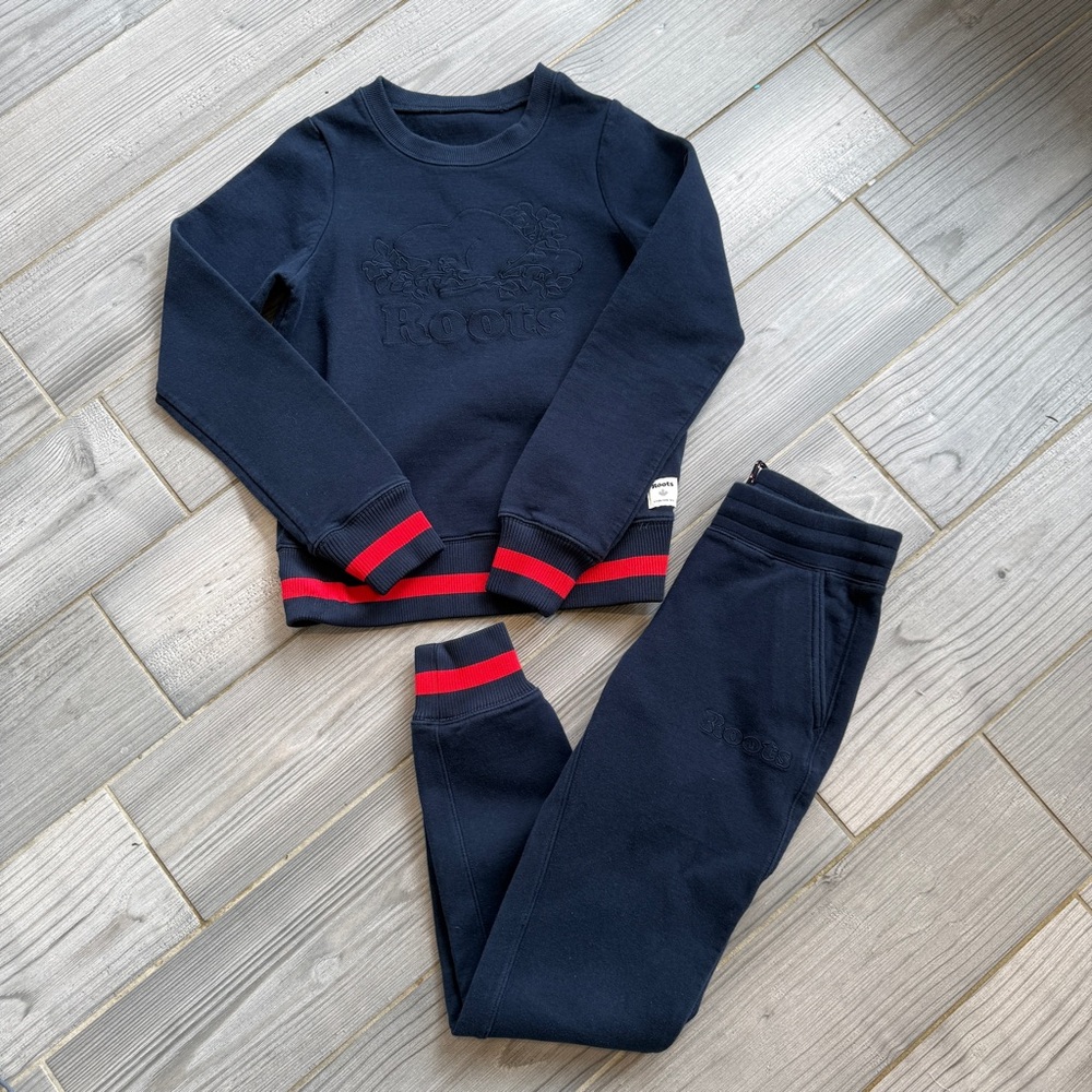 Roots Navy and Red Sweatshirt with Marching Sweatpants
